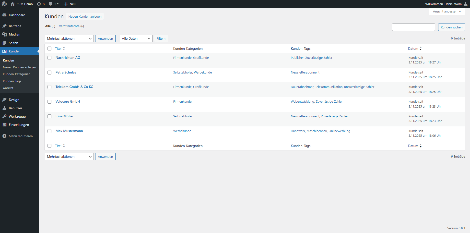 Wordpress CRM – Buchungen mit Datei-Upload